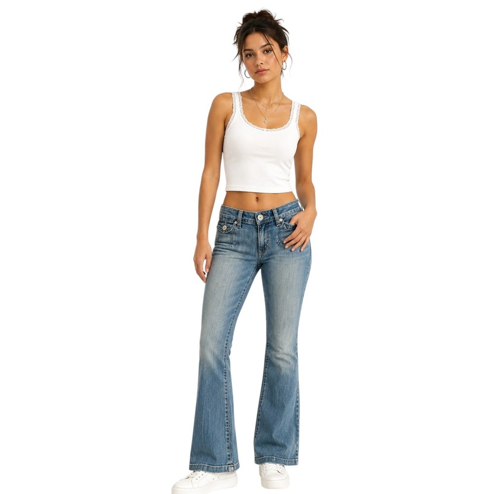 New‎ Mossimo Womens Super Flare Jeans 13 Blue Lowest Rise Wide Leg Y2K Denim